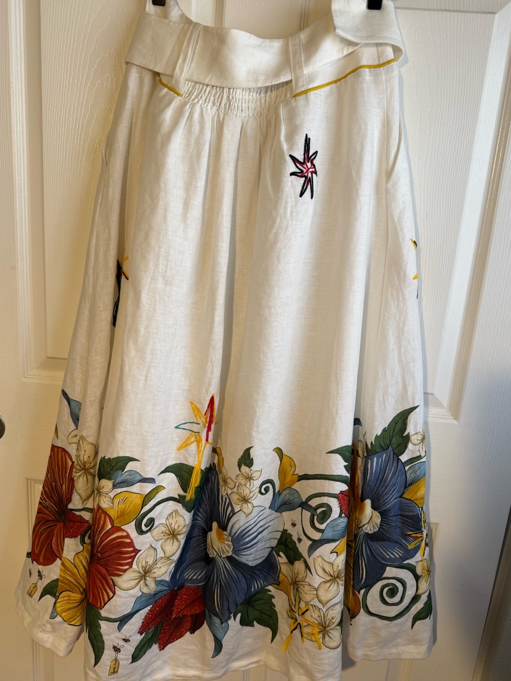 FARM Rio Off White Tropi Embroidered Euroflax Linen Maxi Skirt M - Picture 5 of 11